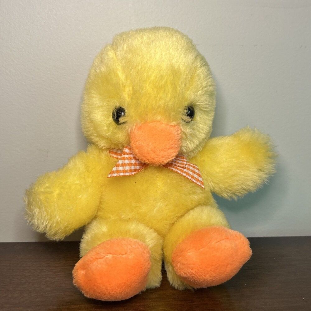 Gund Fluffy Sunshine Plush Yellow Chick Duck Orange Ribbon Vintage 8"